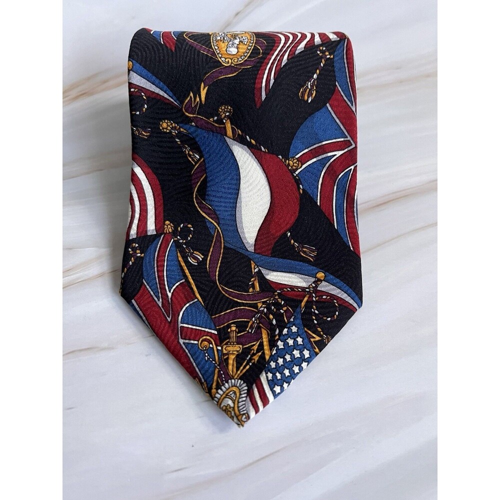 Primavera For Tie Rack Flags Necktie 100% Silk Made In Italy 58/4 EUC